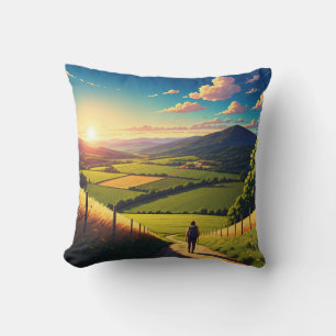 Camino de Santiago Hiker Wandeltocht Zonsondergang Kussen