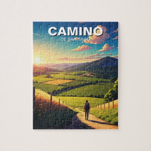 Camino de Santiago Hiker Wandeltocht Zonsondergang Legpuzzel (Verticaal)