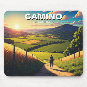 Camino de Santiago Hiker Wandeltocht Zonsondergang Muismat