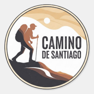 Camino de Santiago Hiker Wandeltocht Zonsondergang Ronde Sticker