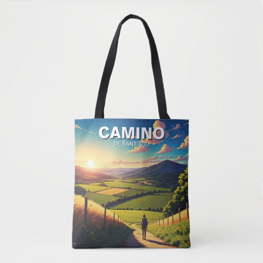 Camino de Santiago Hiker Wandeltocht Zonsondergang Tote Bag (Voorkant)
