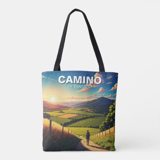 Camino de Santiago Hiker Wandeltocht Zonsondergang Tote Bag (Achterkant)
