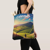 Camino de Santiago Hiker Wandeltocht Zonsondergang Tote Bag (Dichtbij)