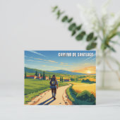 Camino de Santiago Hiker Zonsondergang Feestdagenkaart (Staand voorkant)
