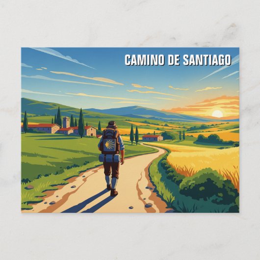 Camino de Santiago Hiker Zonsondergang Feestdagenkaart (Voorkant)