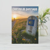 Camino de Santiago Hiker Zonsondergang Feestdagenkaart (Staand voorkant)