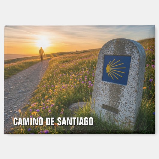 Camino de Santiago Hiker Zonsondergang Magneet (Voorkant)