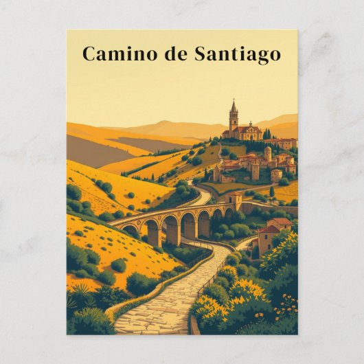 Camino de Santiago Vintage Reizen Pelgrimspad Briefkaart (Voorkant)