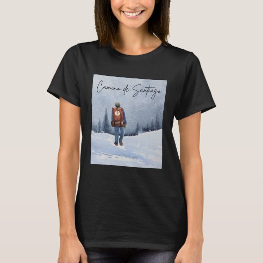 Camino de Santiago Winter Snow Pilgrim Scallop She T-shirt (Voorkant)