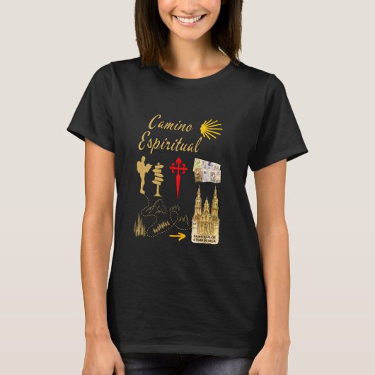 Camino Espiritueel Santiago de Compostela Symbolen T-shirt (Voorkant)