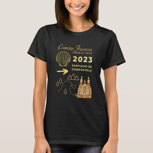 Camino Frances French Way 2023 Santiago de Compost T-shirt (Voorkant)