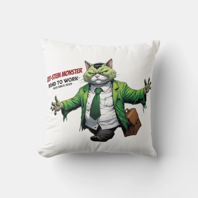 Camino monstruoso al trabajo – Gato Frankenstein Kussen (Voorkant)