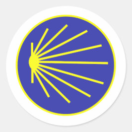 Camino Pilgrim Scallop Yellow en Blue Ronde Sticker