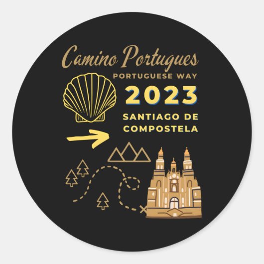 Camino Portugees manier 2023 Santiago de C Ronde Sticker (Voorkant)