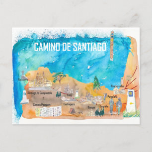 Camino Santiago St Jacques James Travel Map Briefkaart