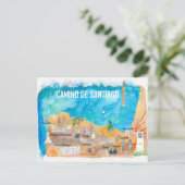 Camino Santiago St Jacques James Travel Map Briefkaart (Staand voorkant)