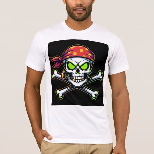 Camiseta Bella+Canvas Caveira Pirata Neon Verde T-shirt (Voorkant)