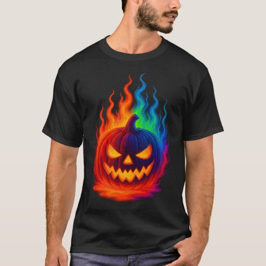 Camiseta Calabaza de Halloween en Llamas Arcoíris T-shirt (Voorkant)