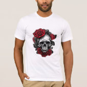 Camiseta Caveira com Rosas Vermelhas – Poder e Ele T-shirt (Voorkant)