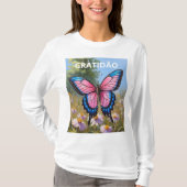 Camiseta Feminina Básica Mangas Longas Borboleta T-shirt (Voorkant)