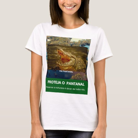 Camiseta Feminina Básica Via Pantanal Jacaré T-shirt (Voorkant)