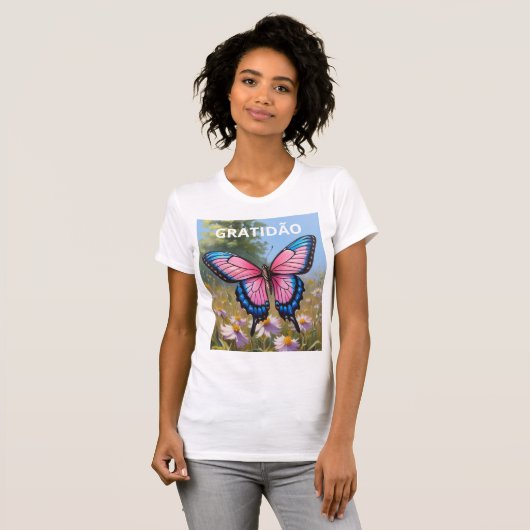Camiseta feminina justa Bella+Canvas borboleta T-shirt (Voorkant volledig)