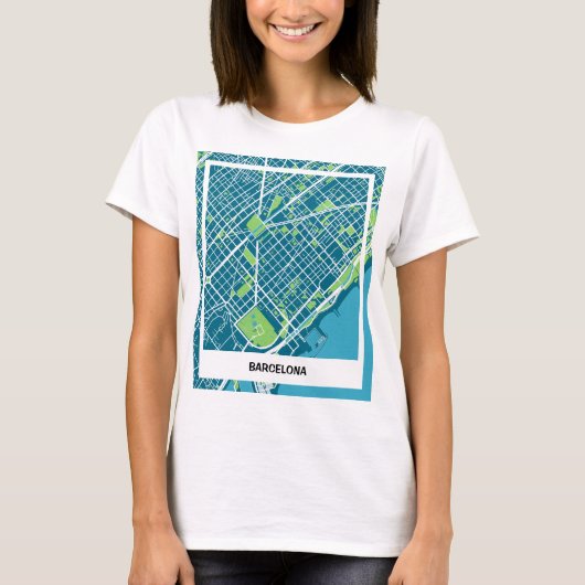Camiseta mapa minimalista Barcelona - Azul-verde T-shirt (Voorkant)