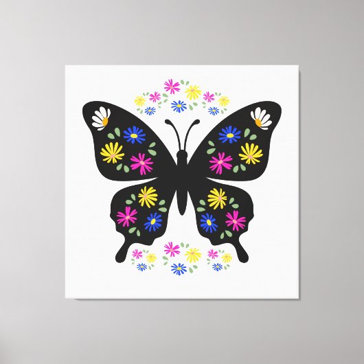 Camiseta mariposa con flores multicolor canvas afdruk (Voorkant)