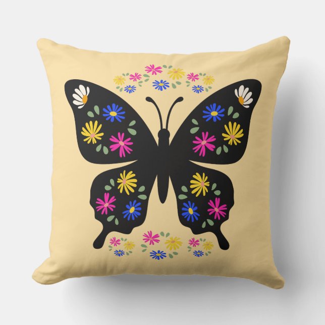 Camiseta mariposa con flores multicolor kussen (Voorkant)