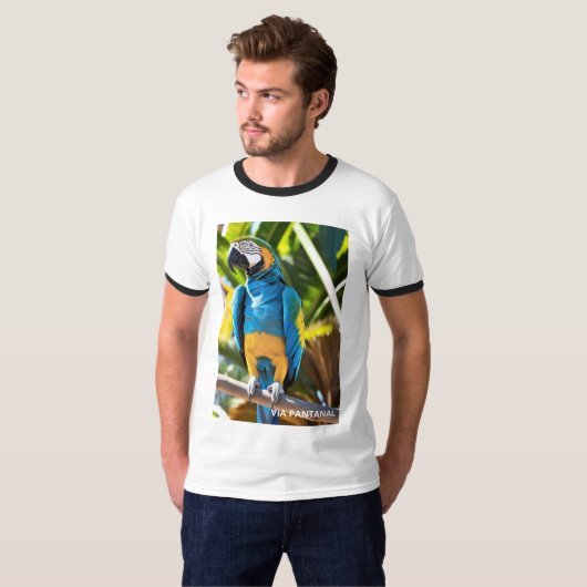 Camiseta Masculina Básica Ringer Arara Azul T-shirt (Voorkant volledig)