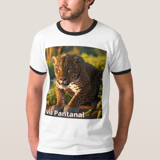Camiseta Masculina Básica Ringer Onça Pintada T-shirt (Voorkant)
