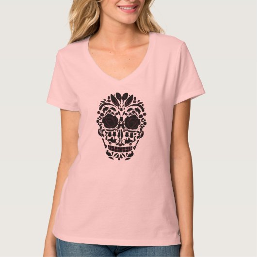 Camiseta mujer Calavera mexicana con rosas T-shirt (Voorkant)