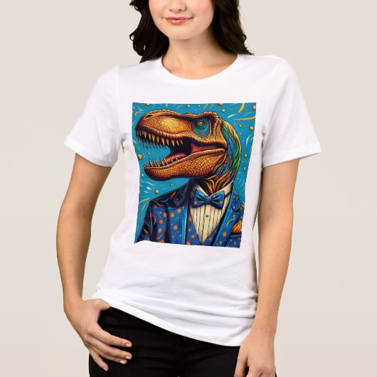 Camiseta mujer. imagen de T-Rex con traje de gala Tri-Blend Shirt (Voorkant)
