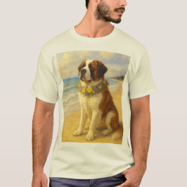 Camiseta perro San Bernardo en la playa a pintura T-shirt