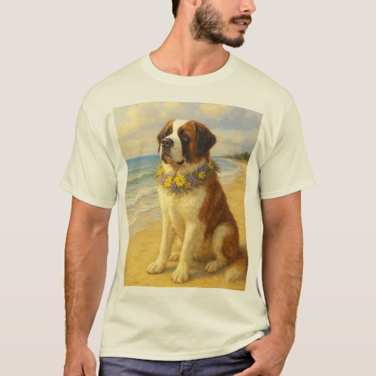 Camiseta perro San Bernardo en la playa a pintura T-shirt (Voorkant)