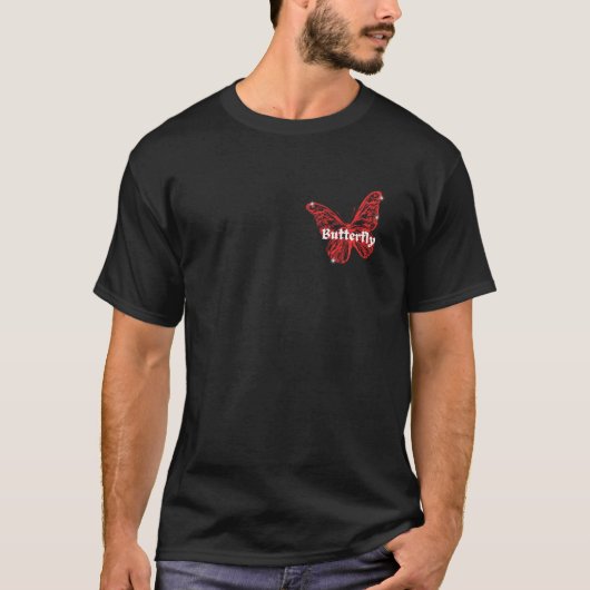 camiseta preta com borboleta vermel ha esthetisch t-shirt (Voorkant)