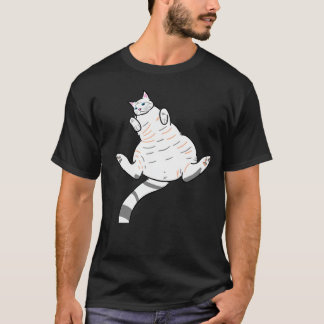 Camiseta preta gato branco de barriga pra cima t-shirt