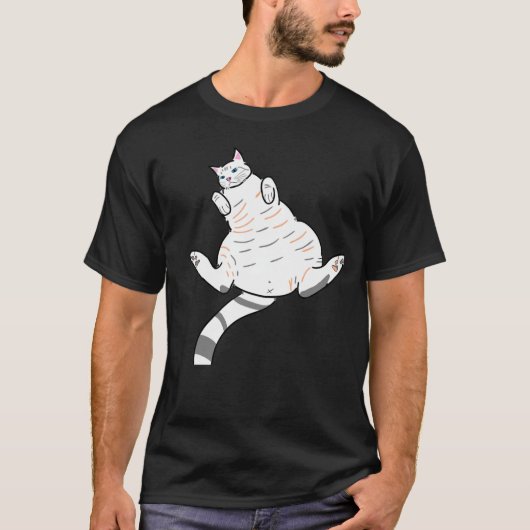 Camiseta preta gato branco de barriga pra cima t-shirt (Voorkant)