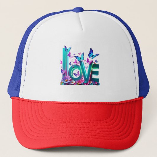 Camiseta Vibrant Love and Butterflies – Colorful F Trucker Pet (Voorkant)