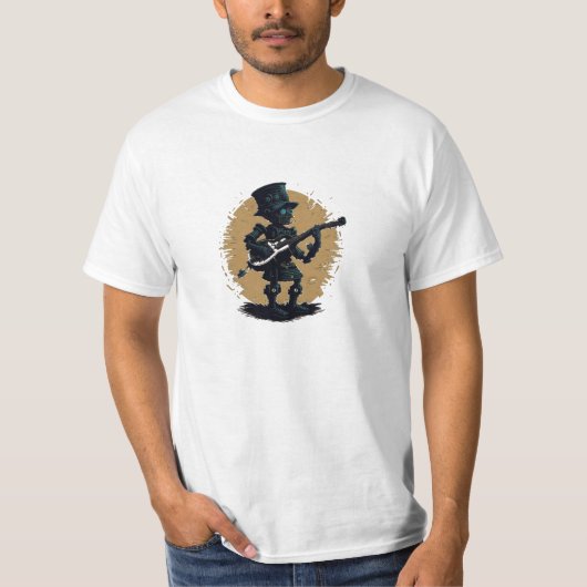 Camiseta vintaje cute robot steampunk guitar t-shirt (Voorkant)