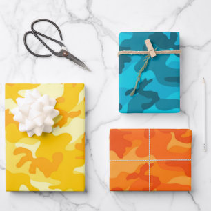 Camo Adventure Roze Geel Blauw Sinaasappel Fun Inpakpapier Vel