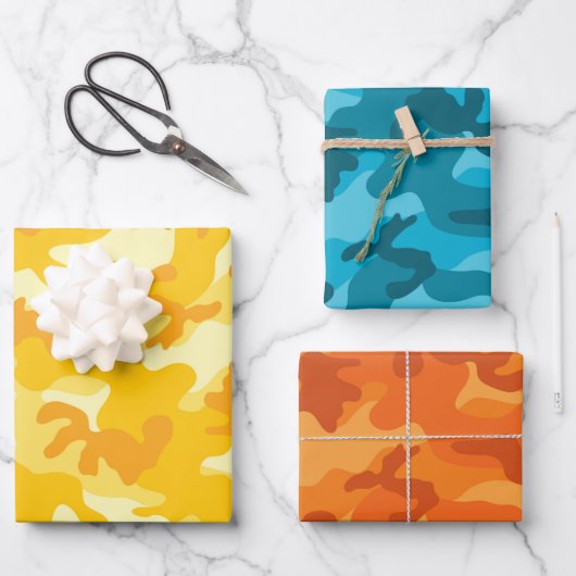 Camo Adventure Roze Geel Blauw Sinaasappel Fun Inpakpapier Vel (Voorkant)