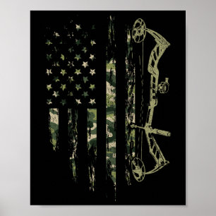 Camo American Flag Bowhunting Bow Archery Deer Hun Poster