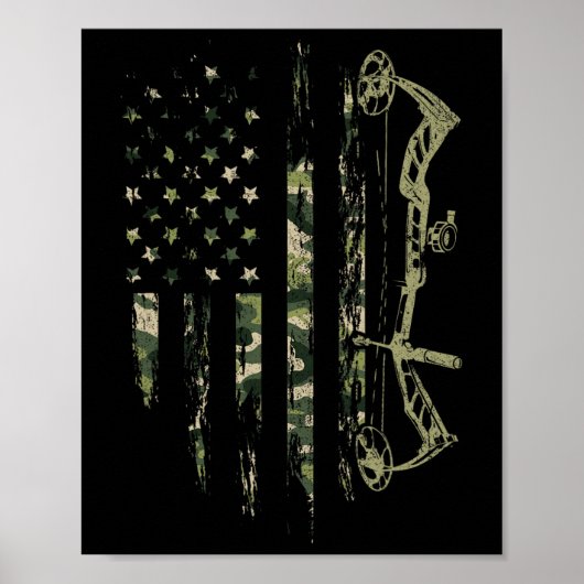 Camo American Flag Bowhunting Bow Archery Deer Hun Poster (Voorkant)