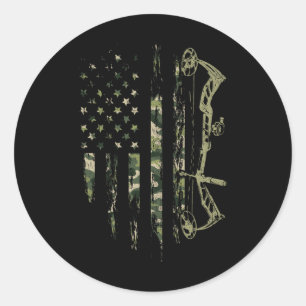 Camo American Flag Bowhunting Bow Archery Deer Hun Ronde Sticker