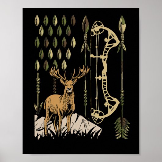 Camo American Flag Bowhunting Bow Archery Deer Poster (Voorkant)