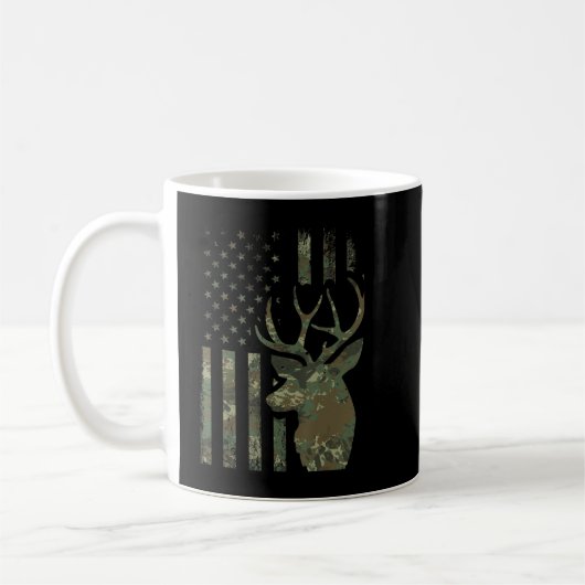 Camo American Flag Buck Hunting Gift for Elk Deer Koffiemok (Links)