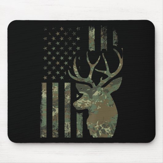 Camo American Flag Buck Hunting Gift for Elk Deer Muismat (Voorkant)
