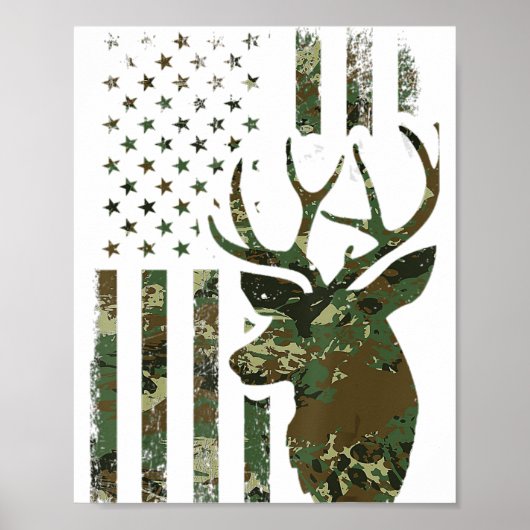 Camo American Flag Buck Hunting Gift for Elk Deer Poster (Voorkant)