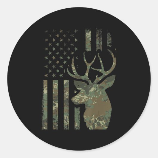 Camo American Flag Buck Hunting Gift for Elk Deer  Ronde Sticker (Voorkant)